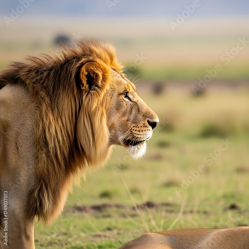 Wallpaper Mural Majestic Lion in the African Savannah - A Portrait of Power and Grace. Torontodigital.ca