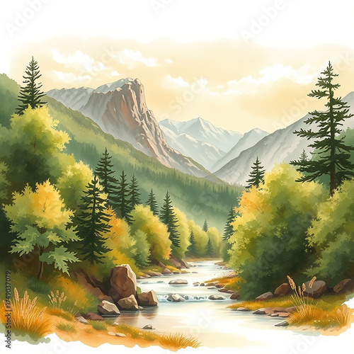 Water color painting on nature Generative Ai.