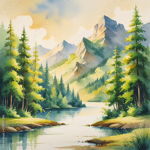 Water color painting on nature Generative Ai.