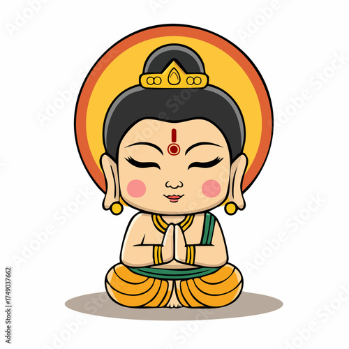Meditating Buddha character with transparent background
