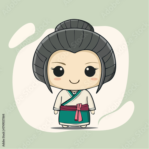 Japanese woman character in traditional kimono
