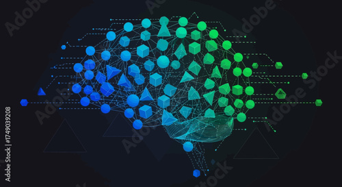 AI Brain Networked Geometry Shapes in a Digital Mindscape