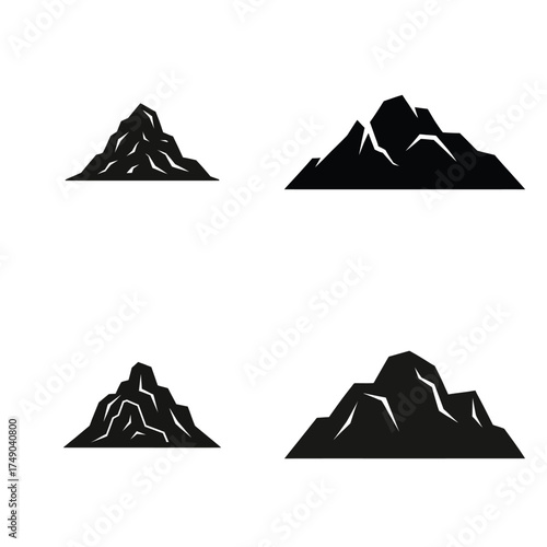 rocky hill minimal icon set, black color and white background