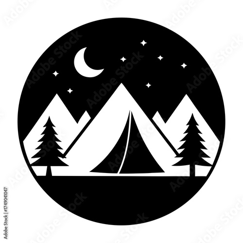 camping icon on round internet button
