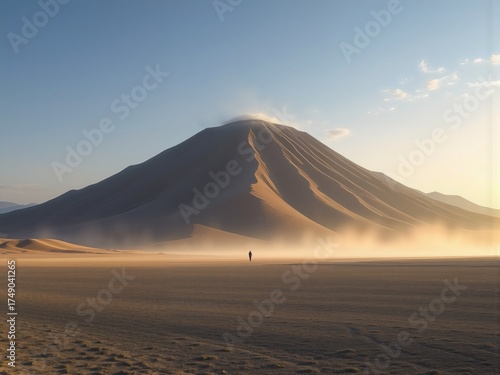 Desert Dune at Sunset with Solitary Figure