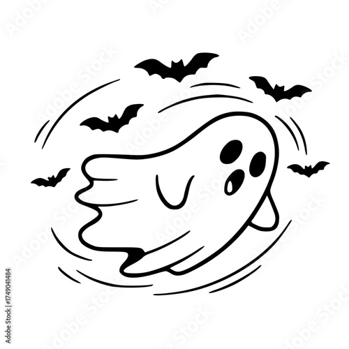 Flying ghost with bats outline