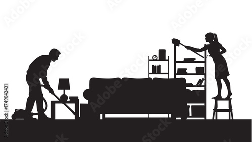 Silhouette of a Man Polishing Furniture in Black and White Design
