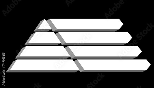 Infographic statistical hierarchical illustration of white  color triangle divided isolated on black background, Pyramid shape four layers for presenting business ideas or disparity