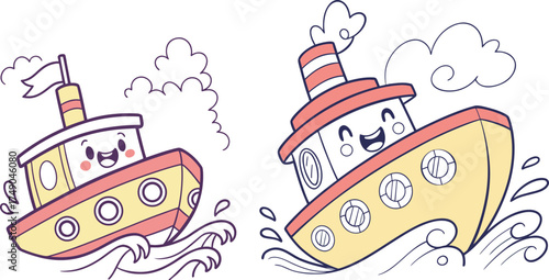 Detailed Illustration of Two Boats Representing Marine Adventure and Travel