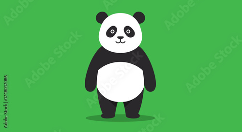 Cartoon Panda Bear Standing Upright on Green Background.