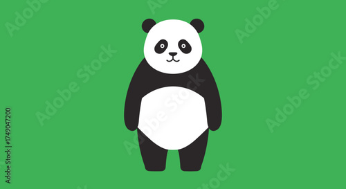 Cartoon Panda Bear Standing on Green Background.