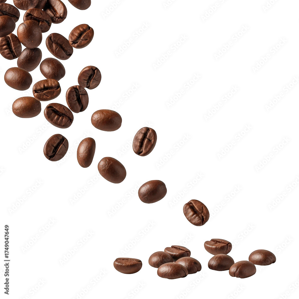 Naklejka premium Roasted Coffee Beans Pile Isolated on Transparent Background Aromatic Morning Drink Ingredient Coffee Time Espresso Brewing