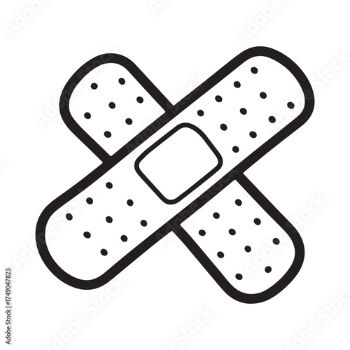 Cute Doodle Bandage Outline with Rounded Edges Line Art Design. 