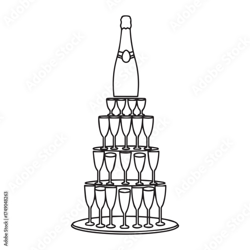 Elegant Minimalist Line Art Champagne Tower Illustration with Clean Lines and Celebratory Style.