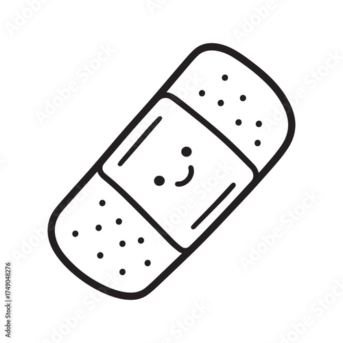 Cute Doodle Bandage Outline with Rounded Edges Line Art Design. 