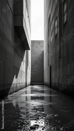 Architectural Alleyway with Rain Reflections
