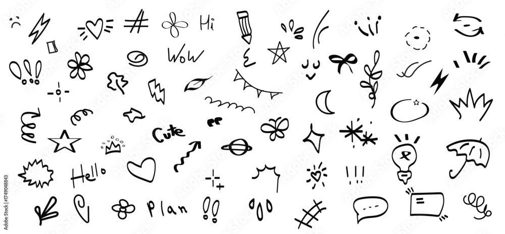 Naklejka premium Hand Drawn Vector Doodle Set for Planner, Bullet Journal and Social Media Icon