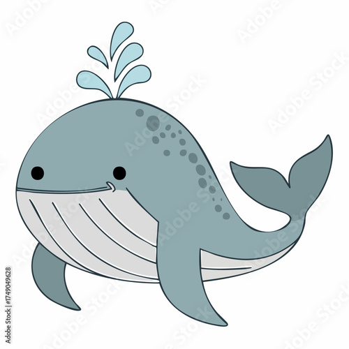 Blue whale spouting water with transparent background