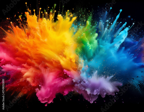 Vivid Explosion of Rainbow Colors in a Dark Abstract Design