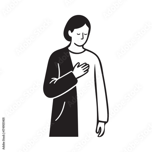Minimalist Black Line Art Figure Symbolizing Humility, Kindness, and Graceful Human Presence. 