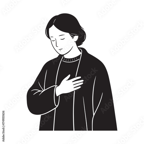Minimalist Black Line Art Figure Symbolizing Humility, Kindness, and Graceful Human Presence. 