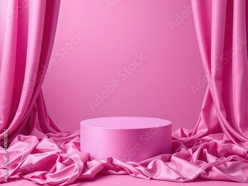 Wallpaper Mural 
keyword: pink, stage, curtain, silk, podium, backdrop, studio, fashion, display, presentation, Torontodigital.ca
