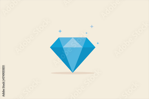 A clean flat vector illustration of a blue diamond gemstone sparkling on white background.