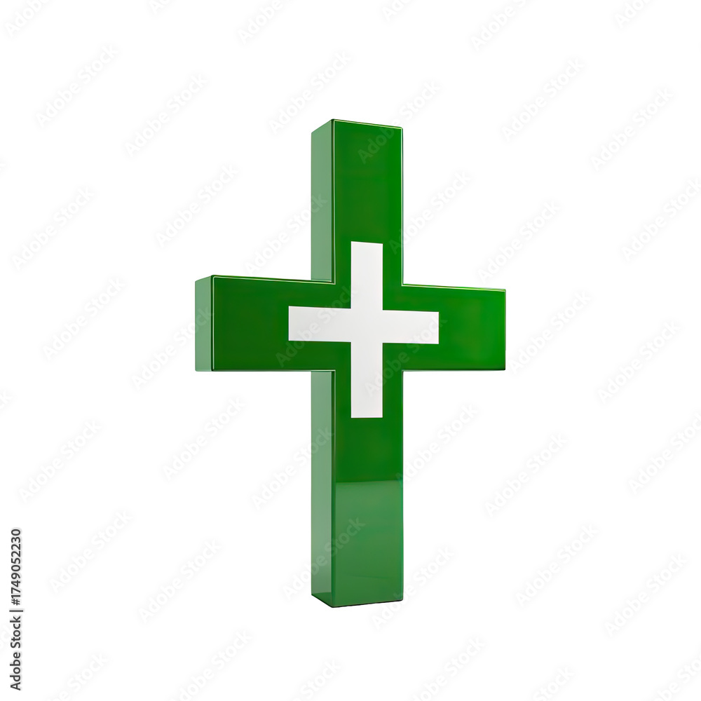 Fototapeta premium Green plus sign with white cross on black background