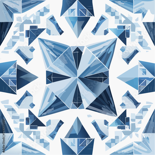 A seamless Inuit ice geometric pattern with crystalline symmetry in cool blue tones. Perfect for winter-themed branding, packaging, and decor.