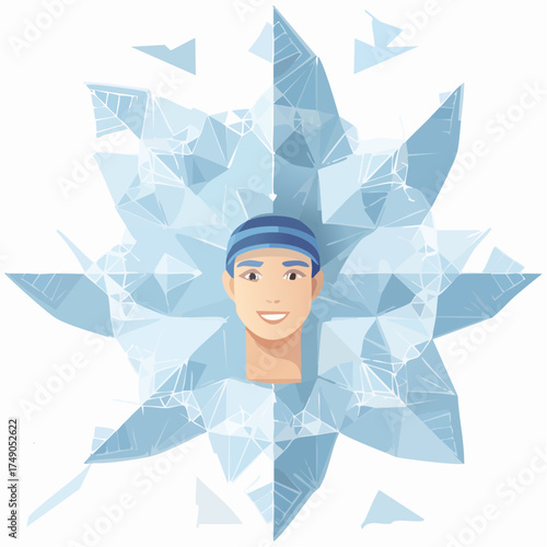 A seamless Inuit ice geometric pattern with crystalline symmetry in cool blue tones. Perfect for winter-themed branding, packaging, and decor.