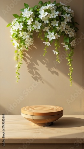 Wallpaper Mural 
keyword: flowers, white, hanging, wall, green, leaves, plant, bloom, nature, light, shadow, w Torontodigital.ca