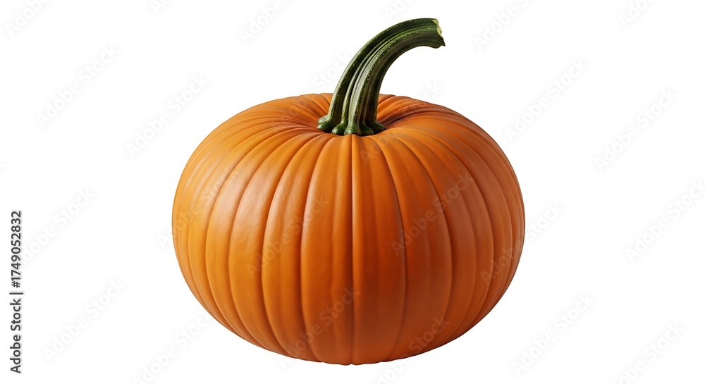 Obraz premium Vibrant Orange Pumpkin with Green Stem on White Background.