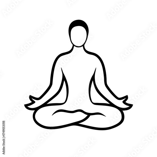 Meditating man in lotus position in simple style