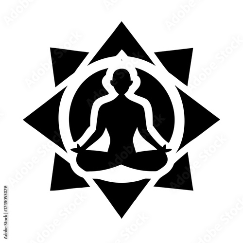Meditating figure in lotus position with star