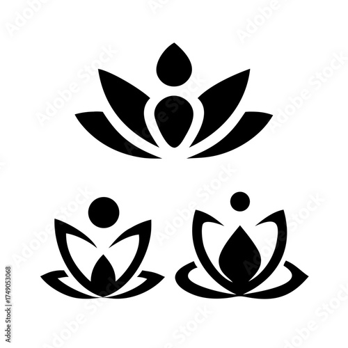 Collection of lotus flower icons for yoga studio