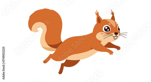 Cartoon Squirrel Leaping with Bushy Tail and Whiskers