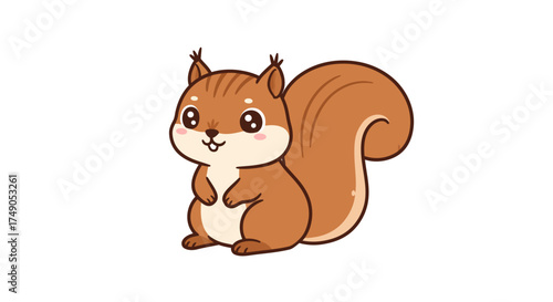 Cartoon Squirrel with Bushy Tail and Cute Expression