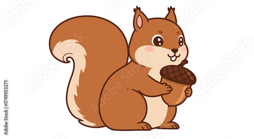 Cartoon Squirrel Holding Acorn Illustration