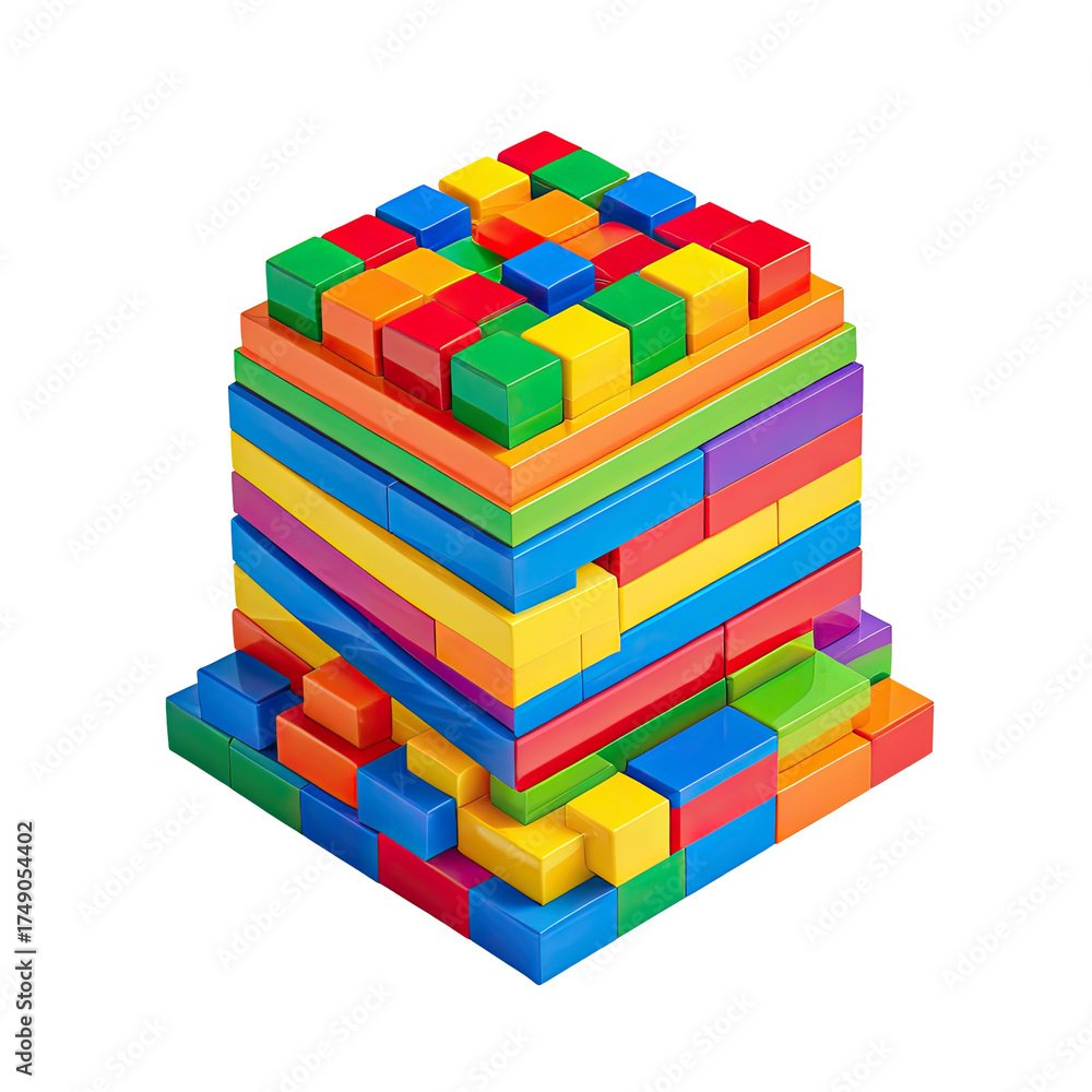 Fototapeta premium Stacked colorful blocks forming a square tower shape