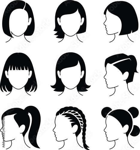 Diverse hairstyles illustration for beauty fashion and design applications