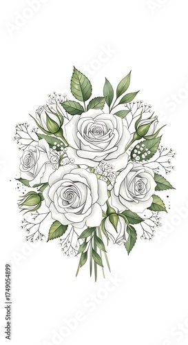 Elegant White Rose Bouquet - A Timeless Floral Arrangement.