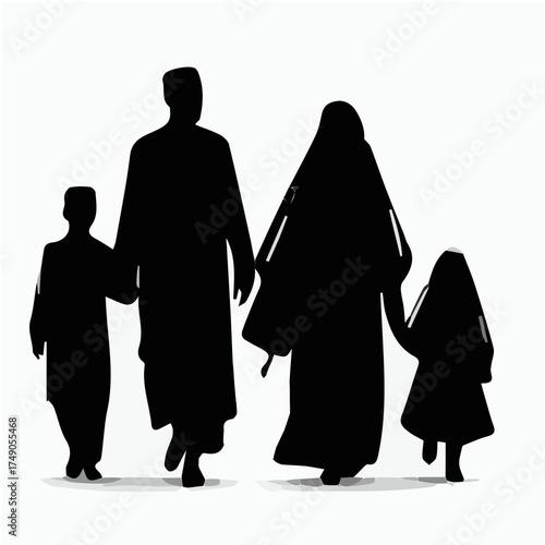 Burqa Family Walking Silhouette Vector