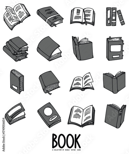 Book Related Doodle vector icon set. Drawing sketch illustration hand drawn line eps10