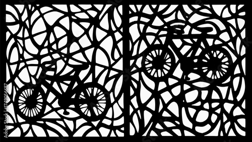 Intricate bicycle silhouette artwork, a modern graphic for cycling enthusiasts and urban lifestyle designs