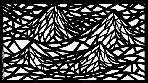 Elegant abstract laser cut pattern with tree silhouettes for modern home decor accents and creative projects