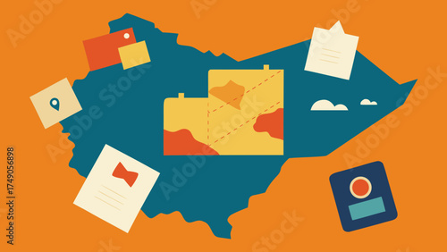 vintage paper maps postcards collage