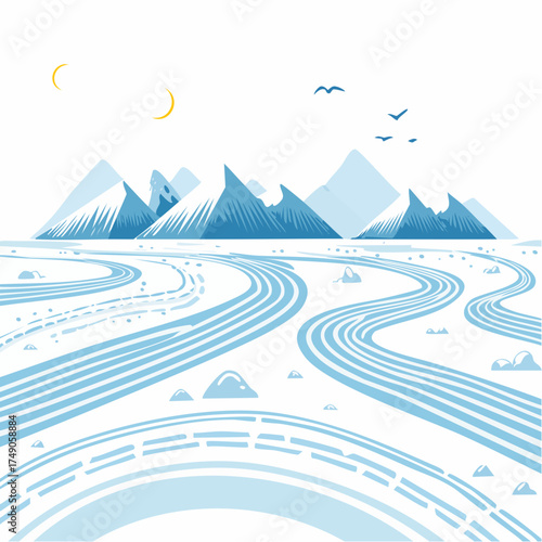 arctic, inuit, tundra, frost, line, trail, path, abstract, motif, pattern, seamless, repeat, vector, design, outline, art, decor, ornamental, decorative, culture, heritage, tradition, minimal, modern,