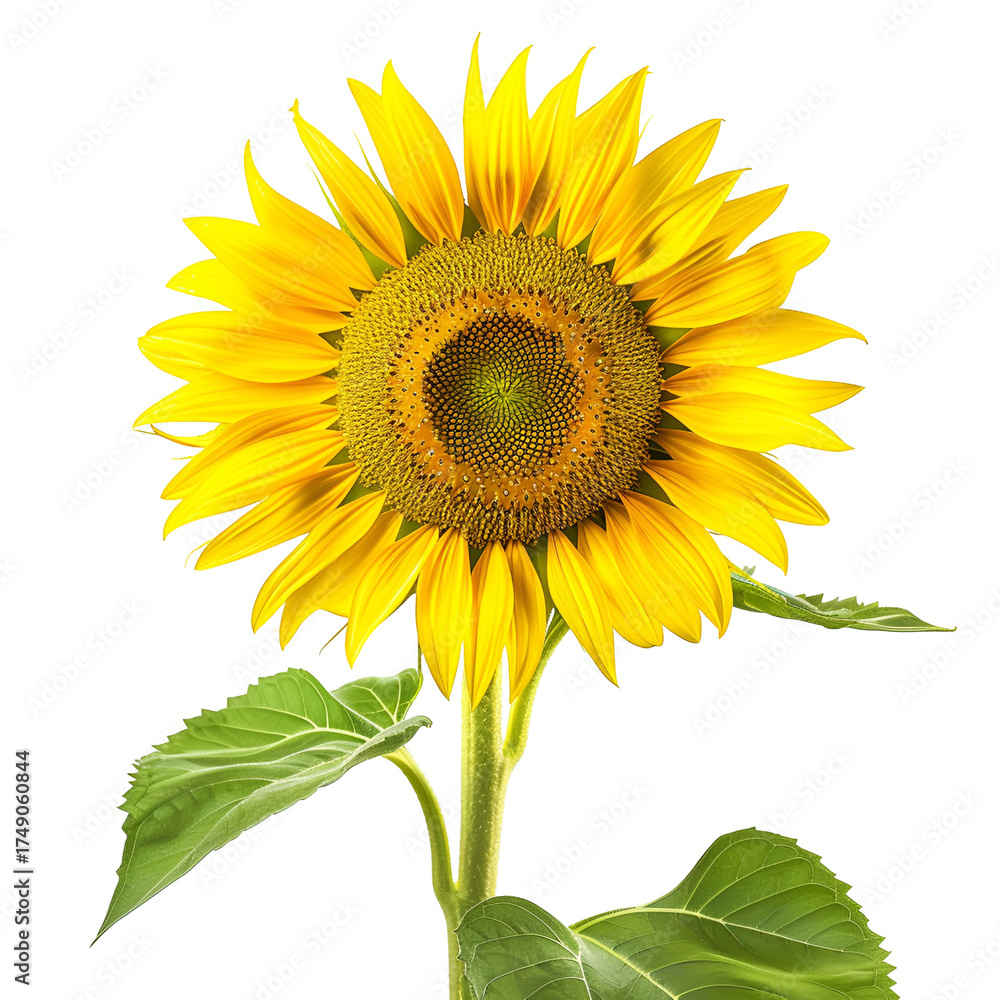 Fototapeta premium A single bright yellow sunflower isolated on transparent background