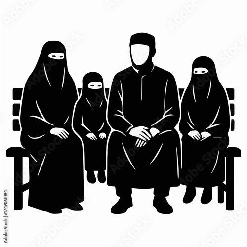 Burqa Family Sitting Silhouette Vector