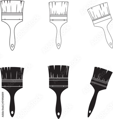 Collection of distinct paint brush illustrations in Silhouette and line art style